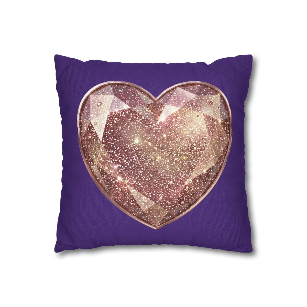 Sparkling Rose Gold Heart Pillowcase — Decorative Square Throw Pillow Cover- Dark Purple