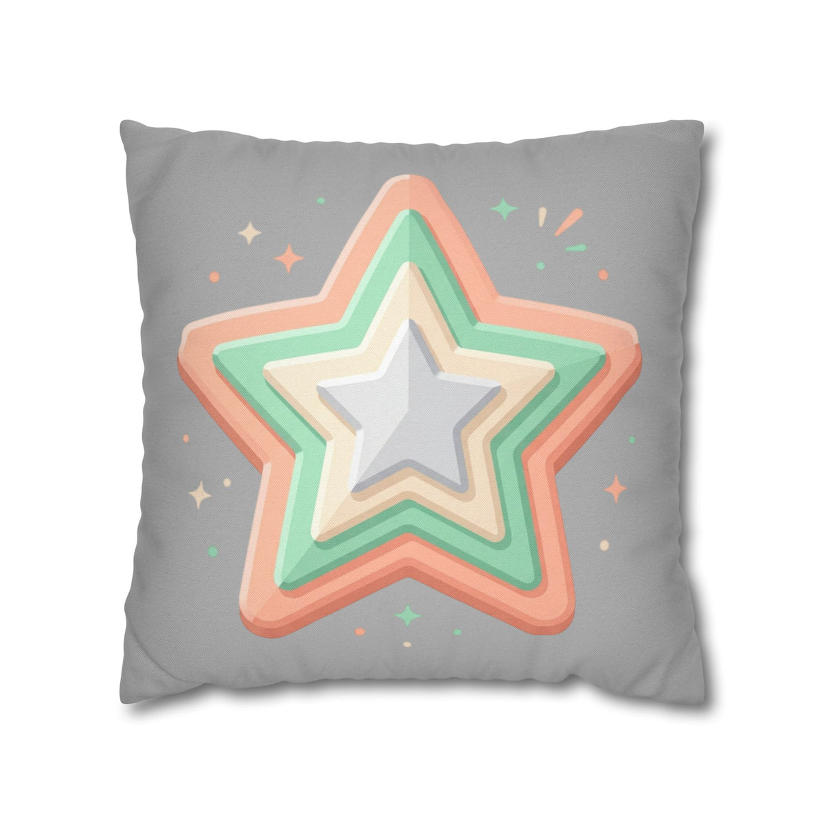 Star Shape Grey Spun Polyester Square Pillowcase