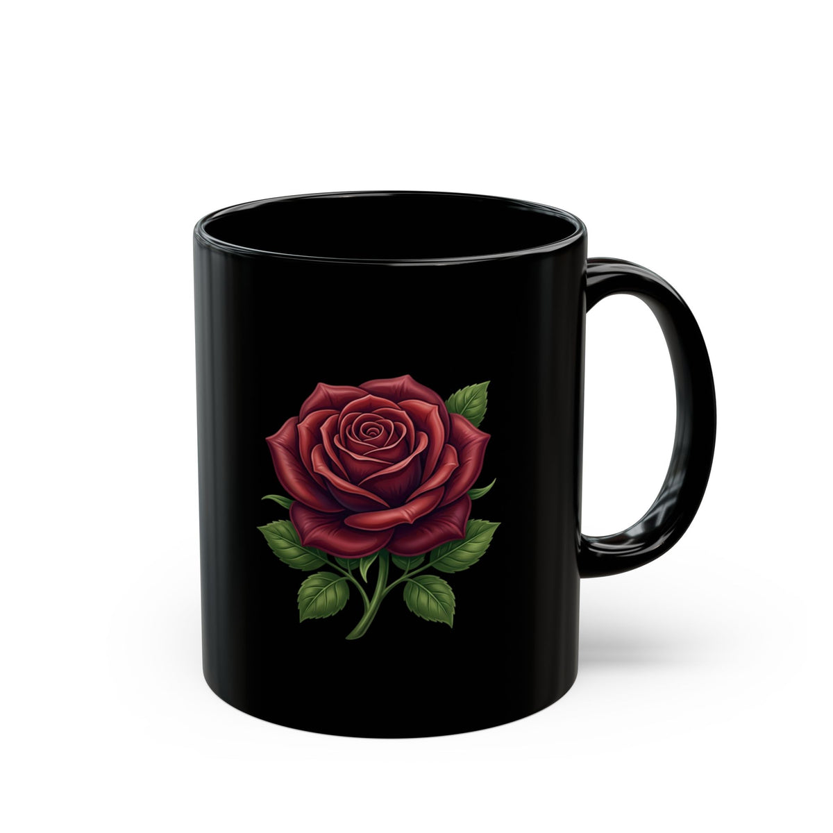 Black Rose Mug — Elegant Red Rose Ceramic Coffee Cup (11oz & 15oz)