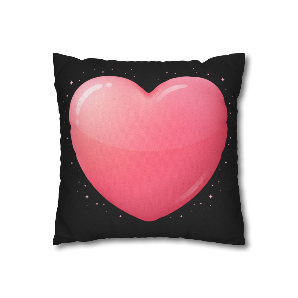 Pink Heart Black Spun Polyester Square Pillowcase