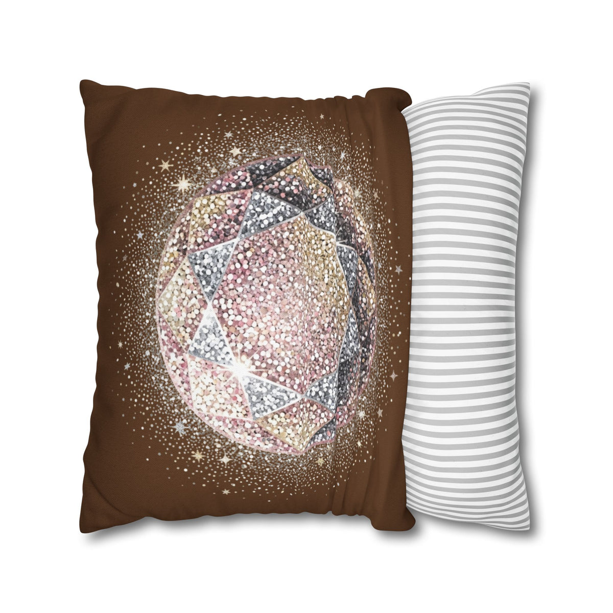 Glittery Brown Spun Polyester Square Pillowcase