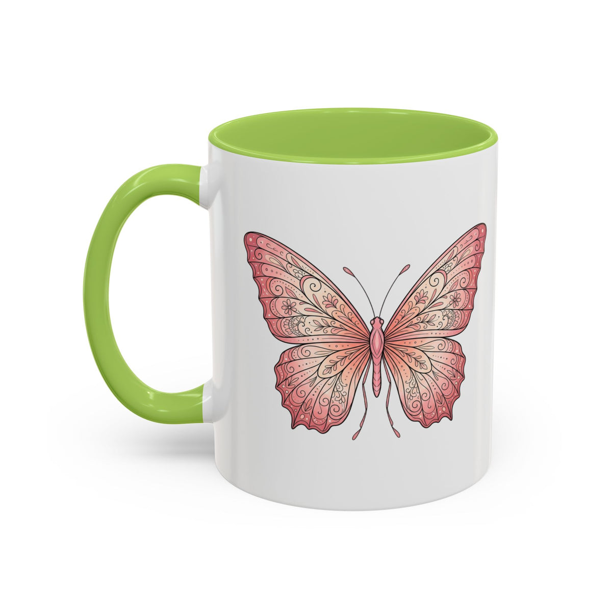 Pink Watercolor Butterfly Accent Coffee Mug — Floral Boho Tea & Coffee Cup (11/15oz)