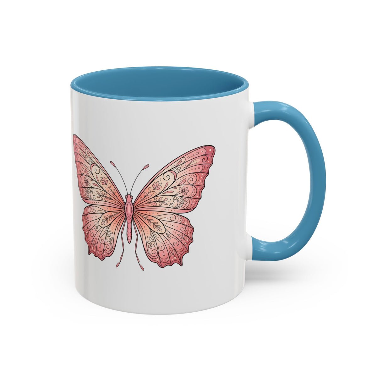 Pink Watercolor Butterfly Accent Coffee Mug — Floral Boho Tea & Coffee Cup (11/15oz)