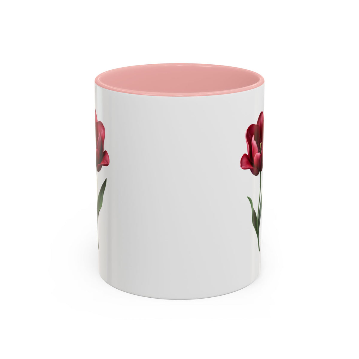 Red Tulip Accent Coffee Mug – Floral 11/15oz Ceramic Mug