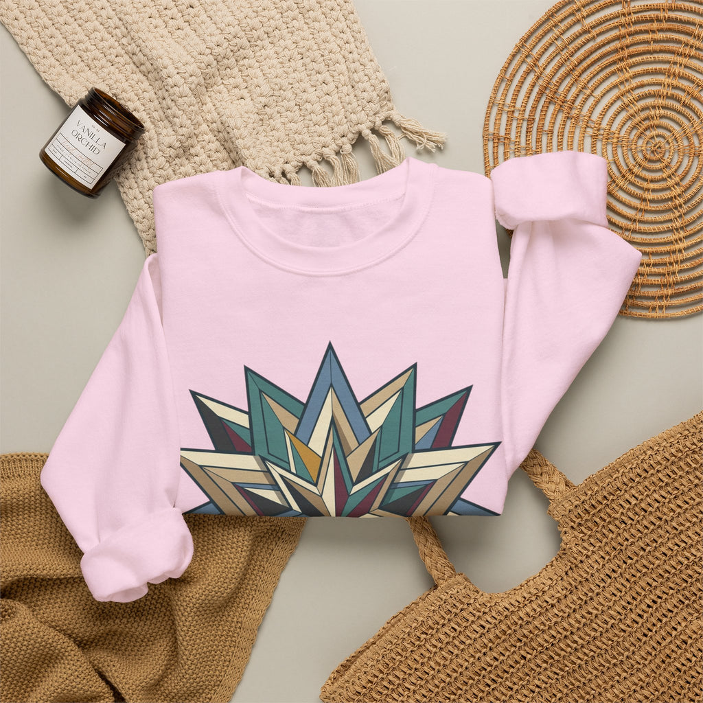 Crewneck Sweatshirt — Geometric Starburst Mandala Design