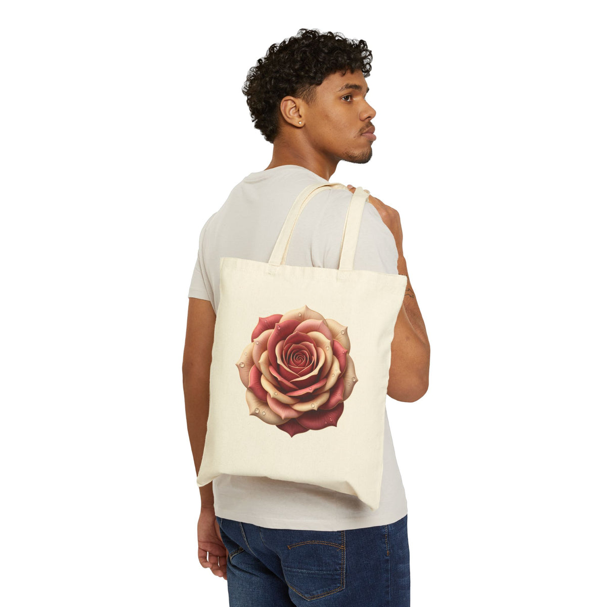 Rose Bloom Canvas Tote Bag — Vintage Pink Floral Cotton Shopper