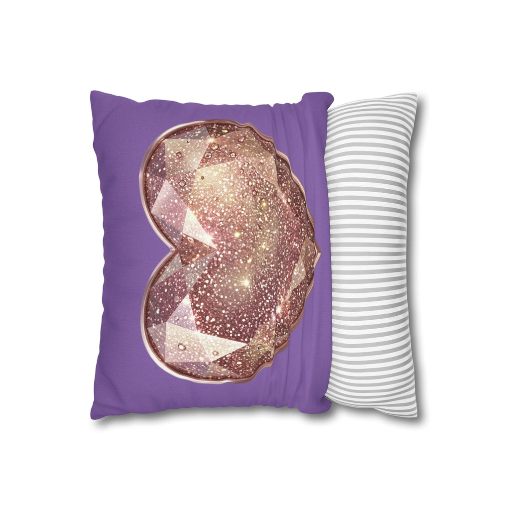 Glitter Gem Heart Pillowcase — Purple Decorative Throw Pillow Cover- Light Purple