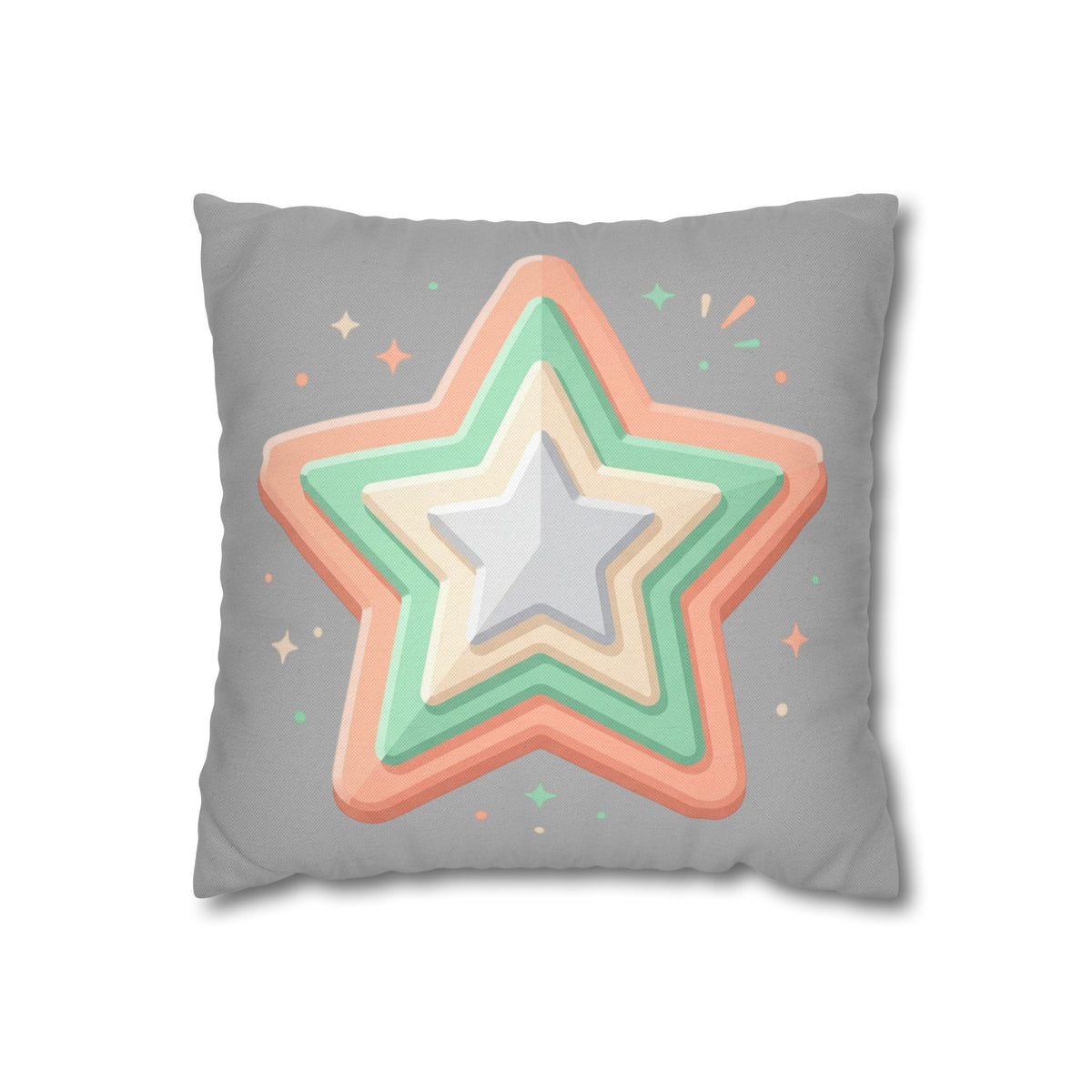 Star Shape Grey Spun Polyester Square Pillowcase