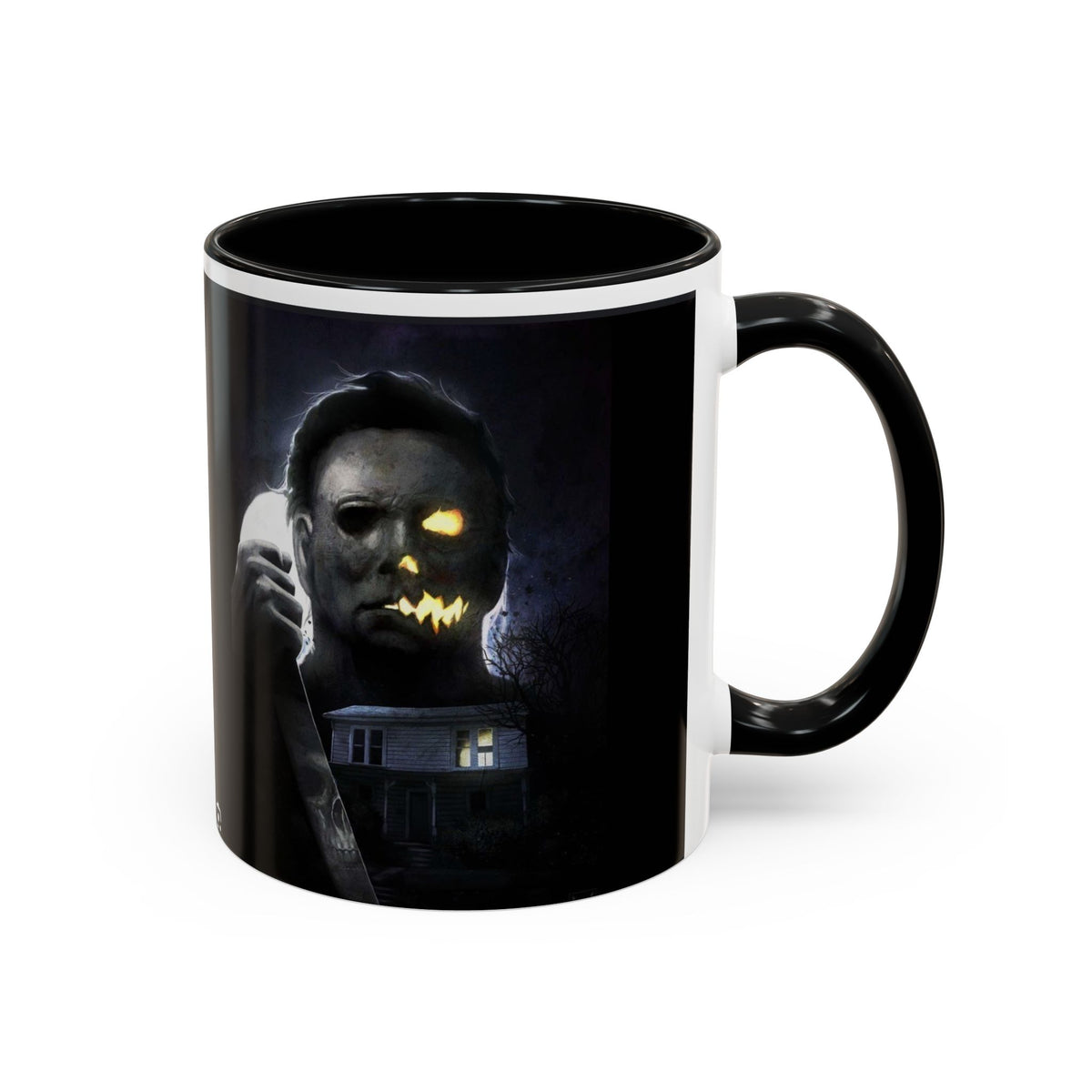 Halloween Michael Myers Accent Coffee Mug — Spooky Horror Movie Jack-O'-Lantern Face (11/15oz)