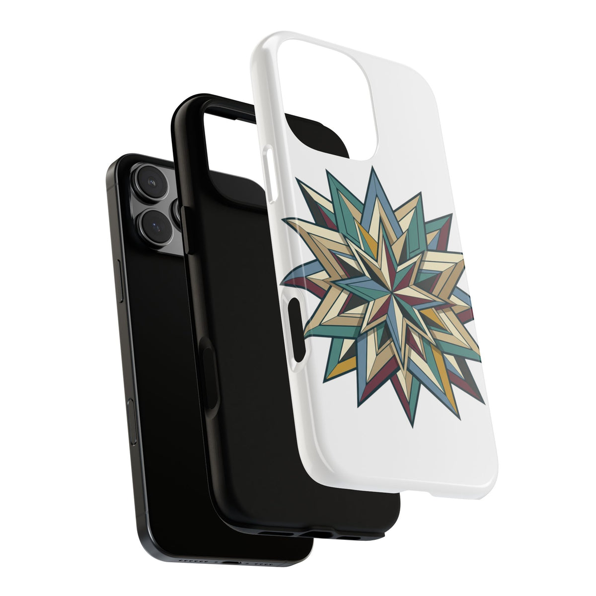 Geometric Star Phone Case — Teal & Earthtone Mandala Design