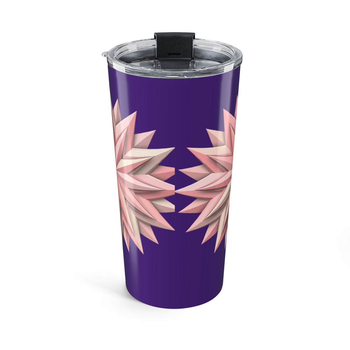 20oz Floral Geometric Tumbler — Pink Starburst on Dark Purple