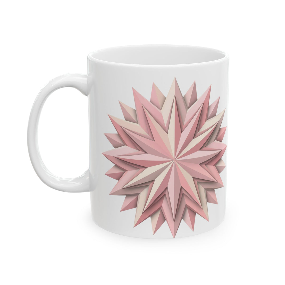Pink Geometric Star Ceramic Mug — Floral Mandala Coffee Cup (11oz & 15oz)