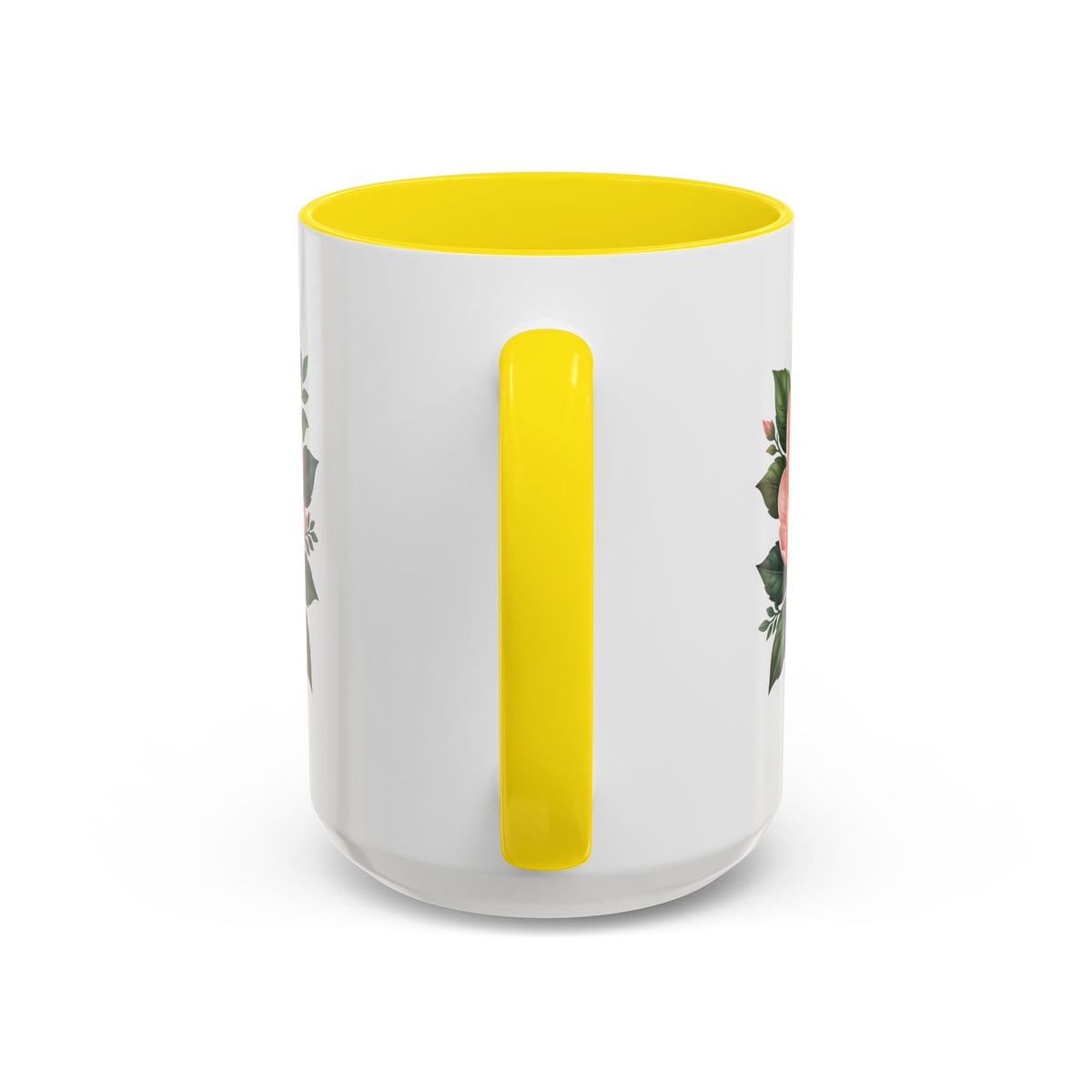 Floral Peony Accent Coffee Mug — Pink Rose Bloom Ceramic Cup