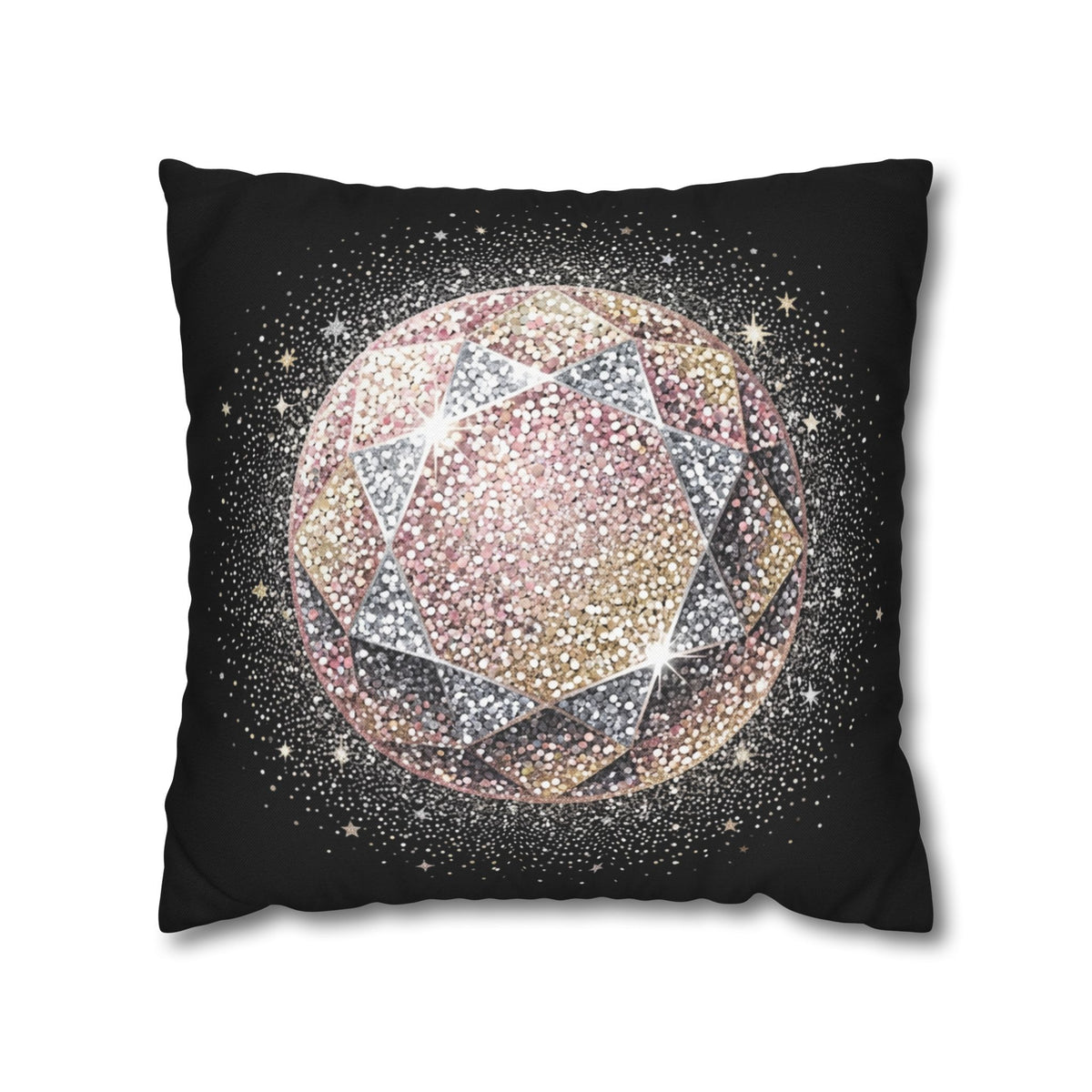 Glittery Black Spun Polyester Square Pillowcase