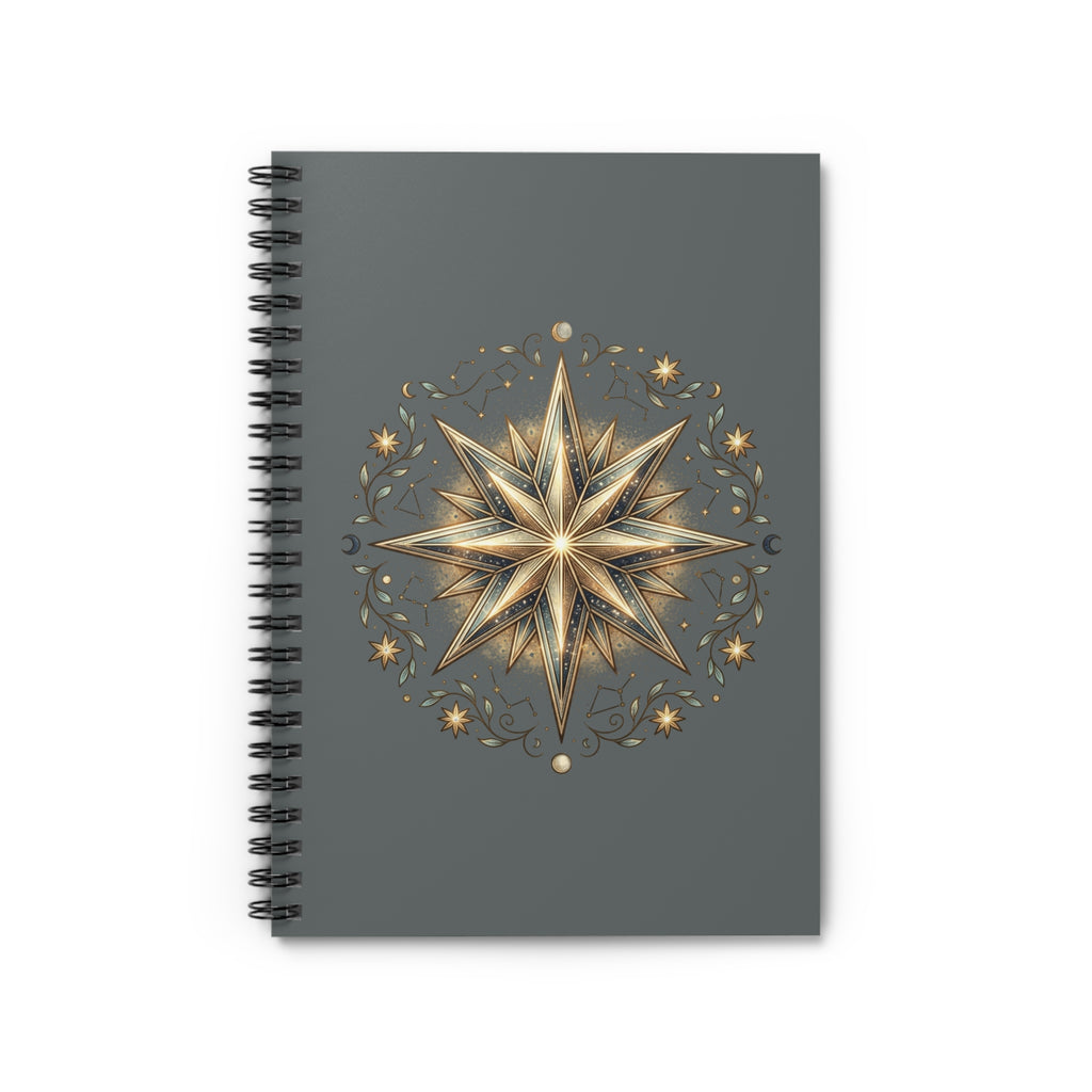 Star Print Spiral Notebook - Ruled Line- Dark Grey