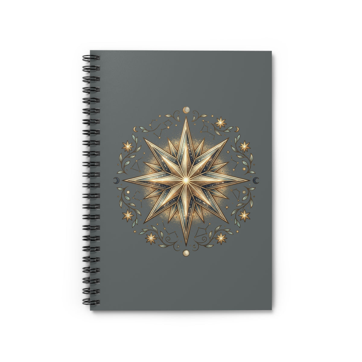 Star Print Spiral Notebook - Ruled Line- Dark Grey