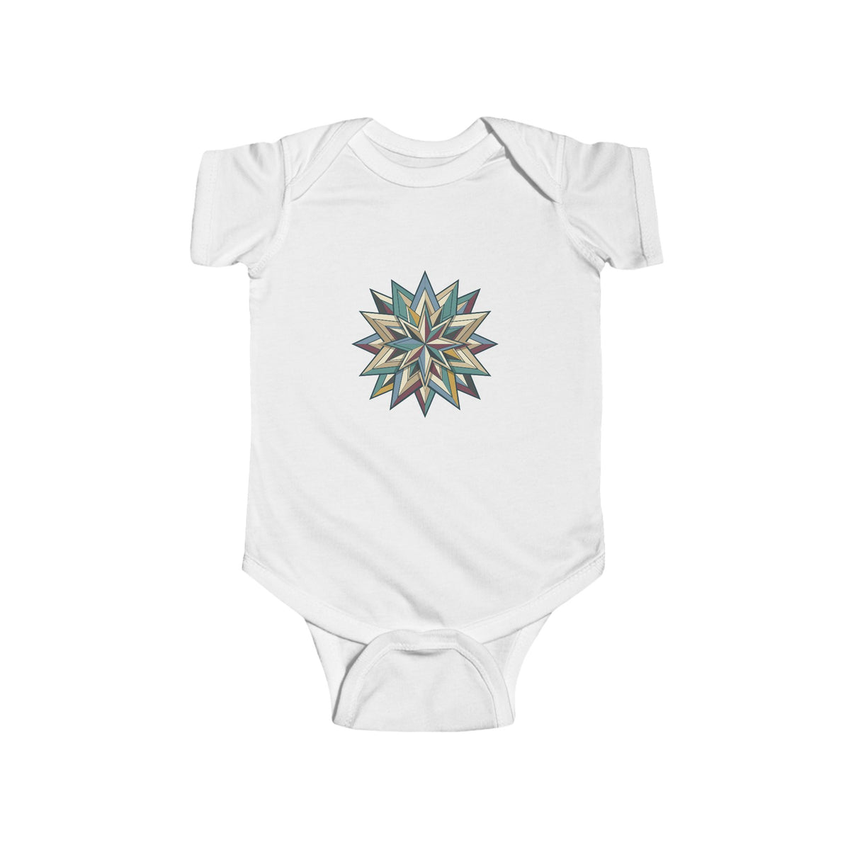 Baby Bodysuit with Geometric Starburst Quilt Design — Modern Neutral Infant Onesie