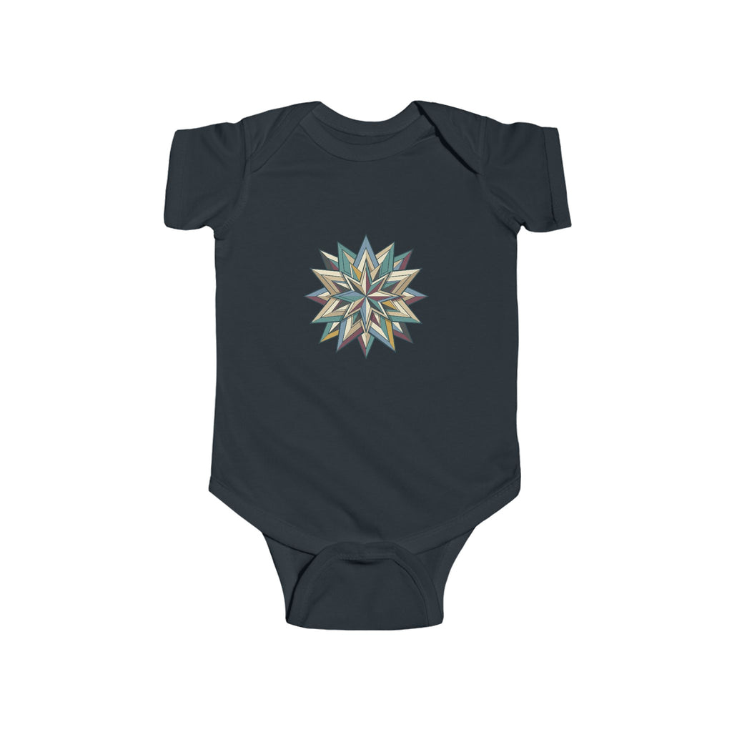 Baby Bodysuit with Geometric Starburst Quilt Design — Modern Neutral Infant Onesie