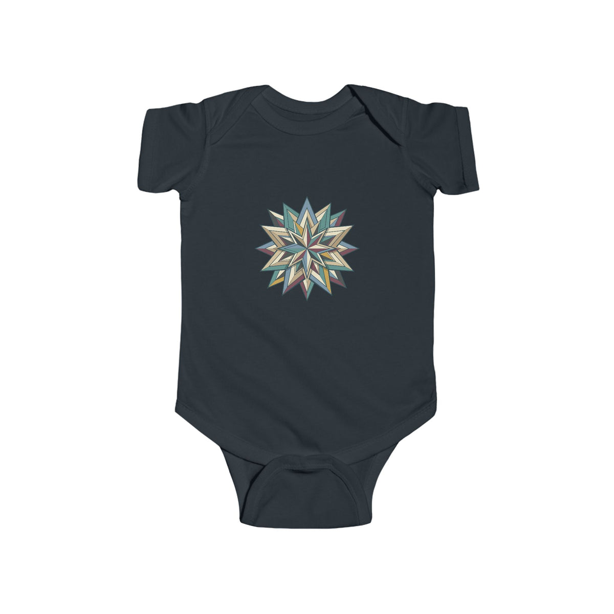 Baby Bodysuit with Geometric Starburst Quilt Design — Modern Neutral Infant Onesie