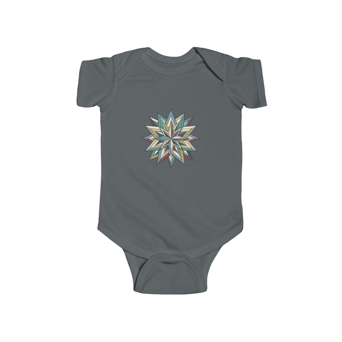 Baby Bodysuit with Geometric Starburst Quilt Design — Modern Neutral Infant Onesie
