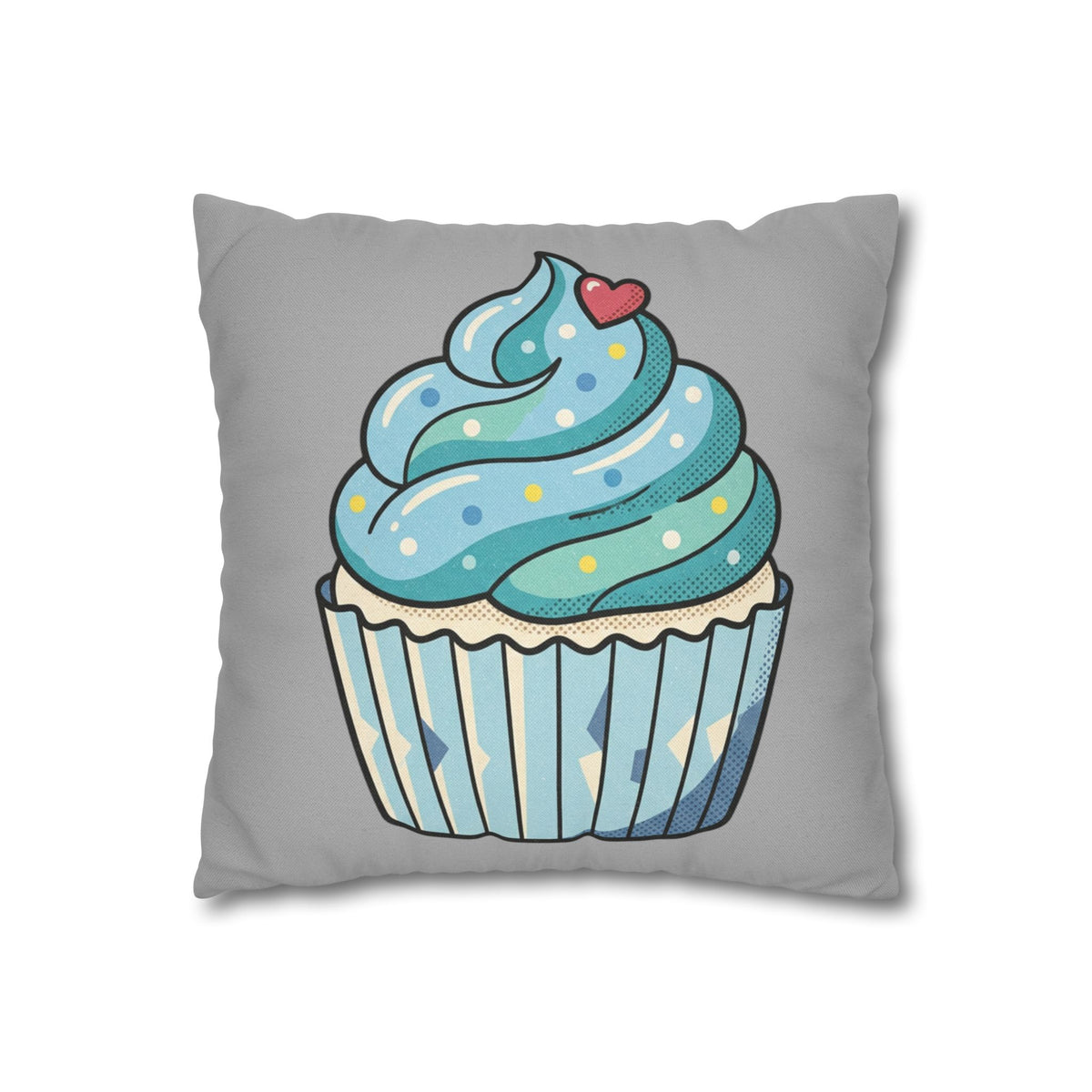Cupcake Pillowcase — Cute Blue Dessert Decorative Throw Pillow- Light Grey