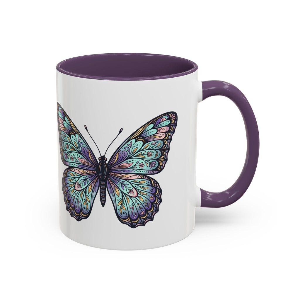 Butterfly Accent Coffee Mug — Teal Mandala Wing Design (11/15oz)
