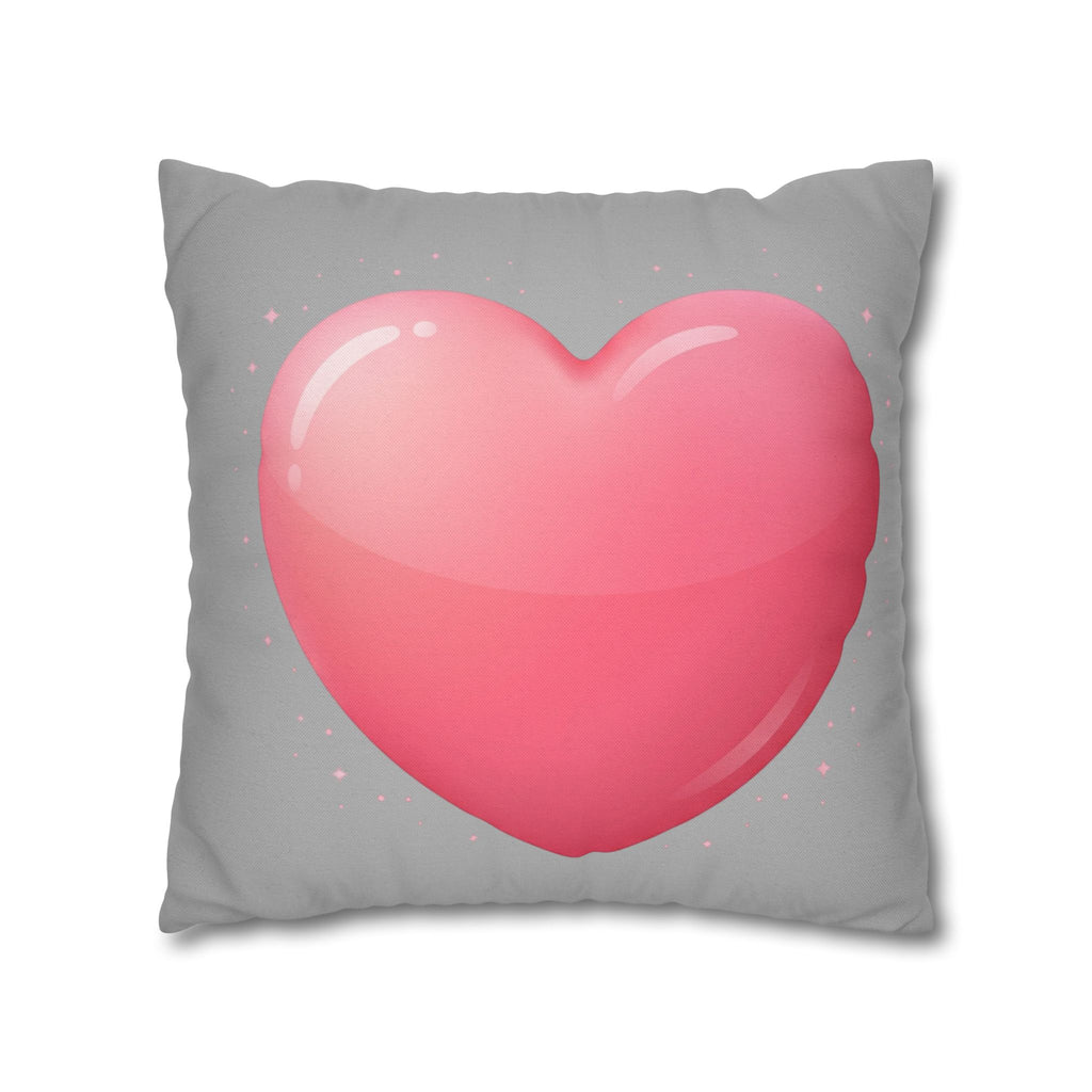 Pink Heart Grey Spun Polyester Square Pillowcase
