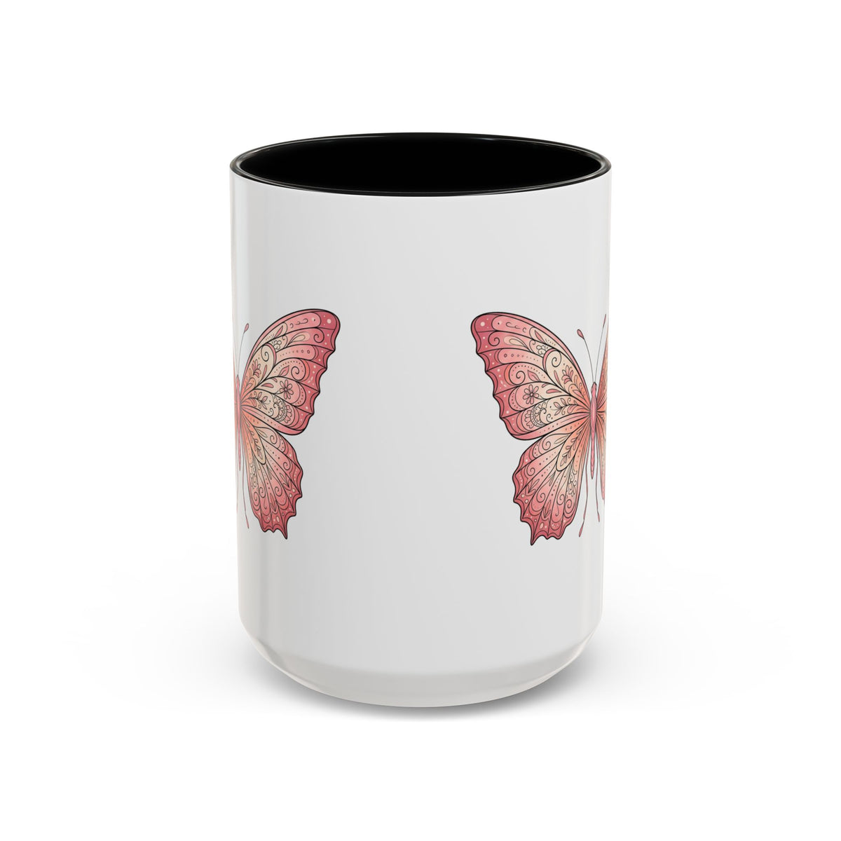 Pink Watercolor Butterfly Accent Coffee Mug — Floral Boho Tea & Coffee Cup (11/15oz)