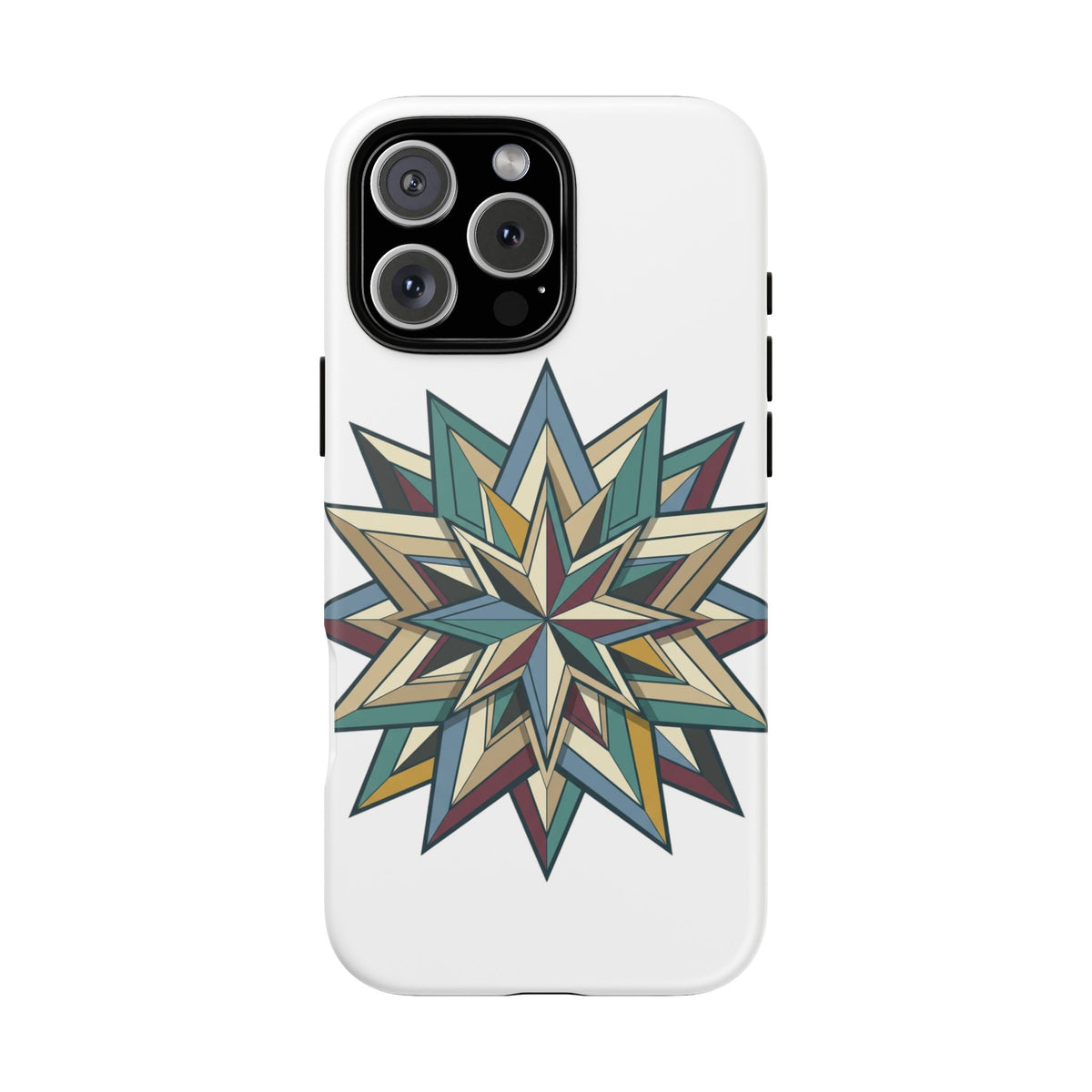 Geometric Star Phone Case — Teal & Earthtone Mandala Design