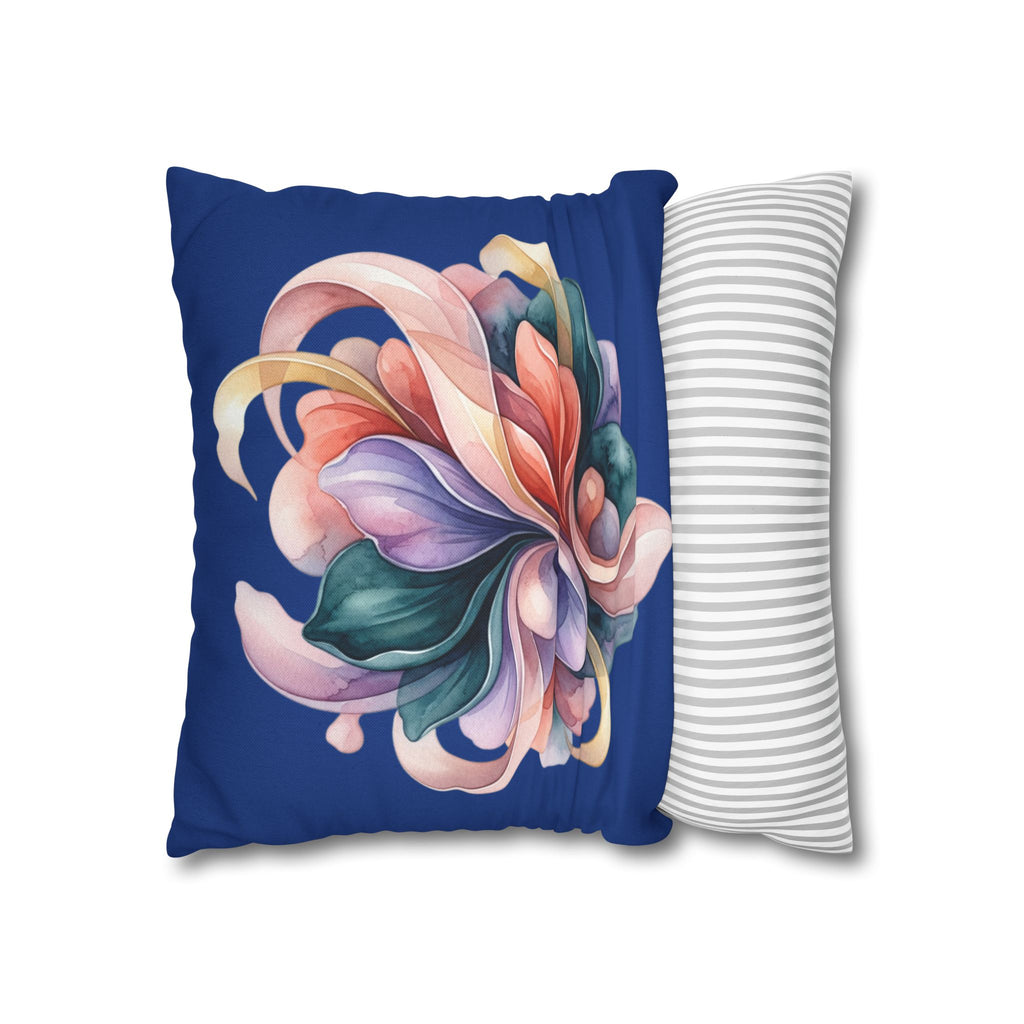 Floral Swirl Decorative Pillowcase — Vibrant Abstract Blossom on Navy