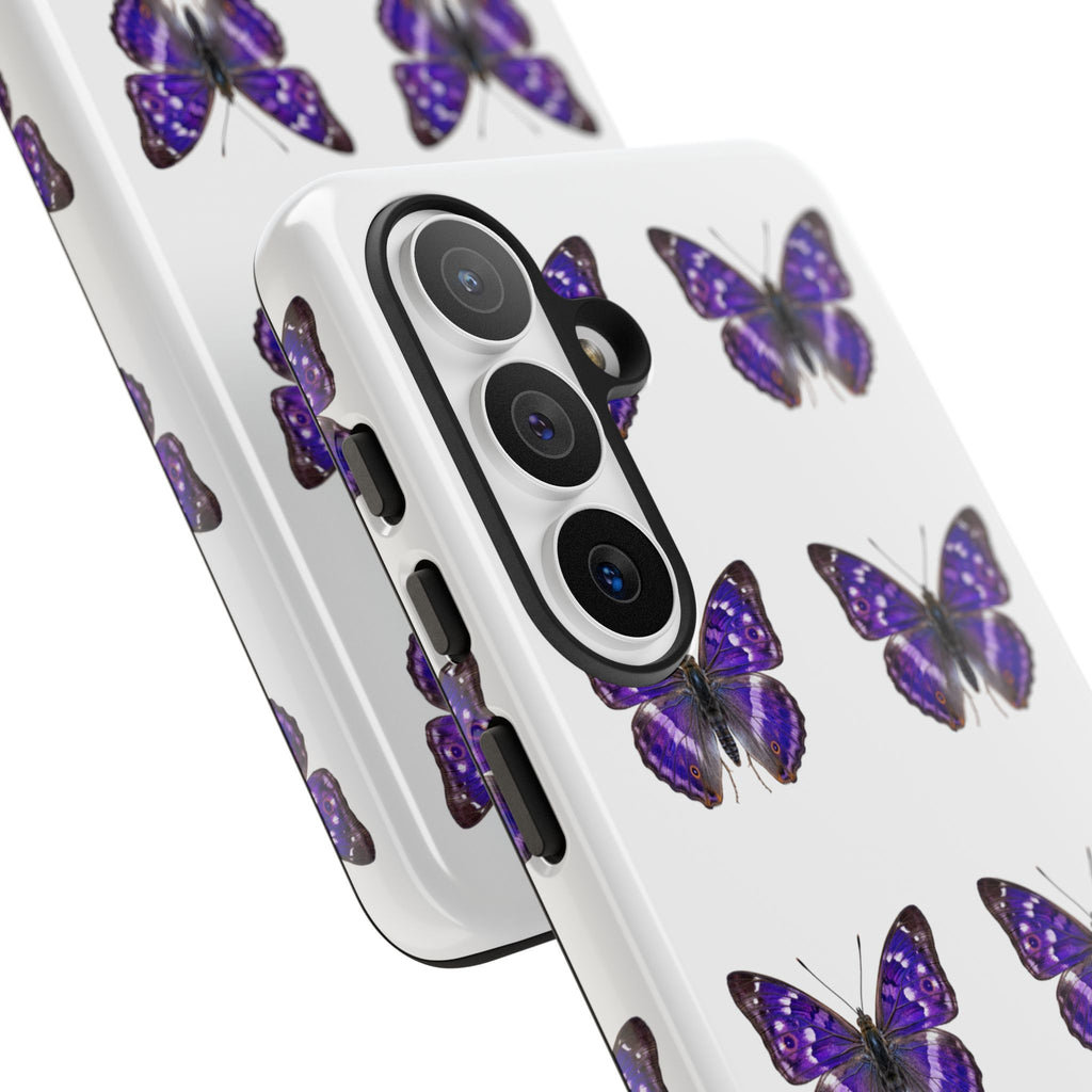Purple Butterfly Tough Phone Case — Durable Protective iPhone Case with Repeating Butterfly Pattern
