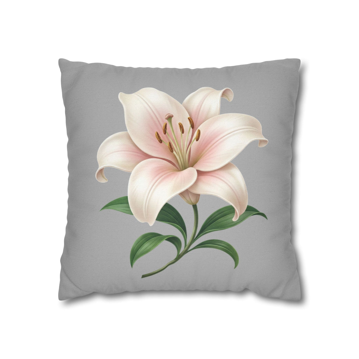 Floral Lily Throw Pillowcase — Pink Lily on Gray Decorative Cushion Cover