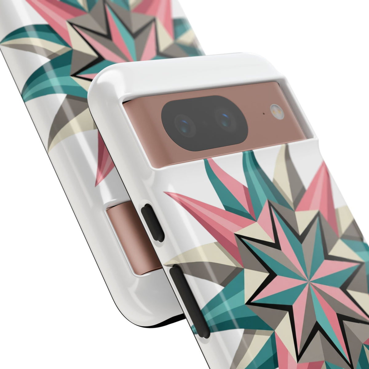 Geometric Star Tough Phone Case – Pink Teal Compass Design