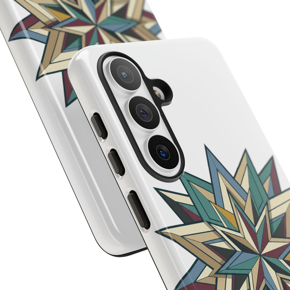 Geometric Star Phone Case — Teal & Earthtone Mandala Design