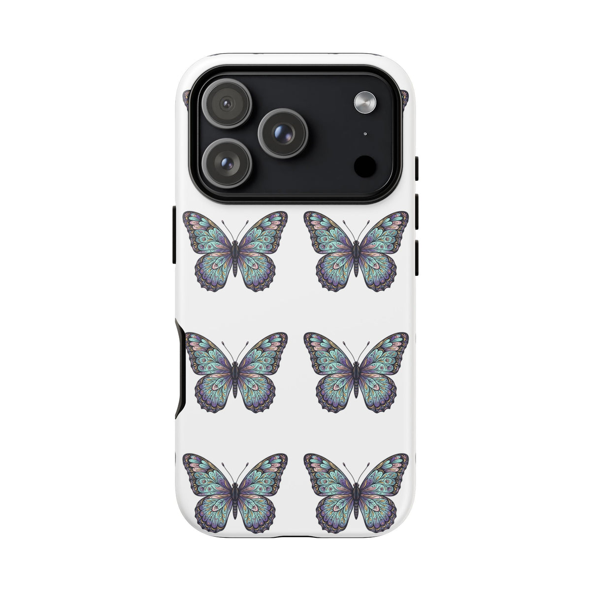 Butterfly Pattern Tough Phone Case — Vintage Teal Floral Protective Cover