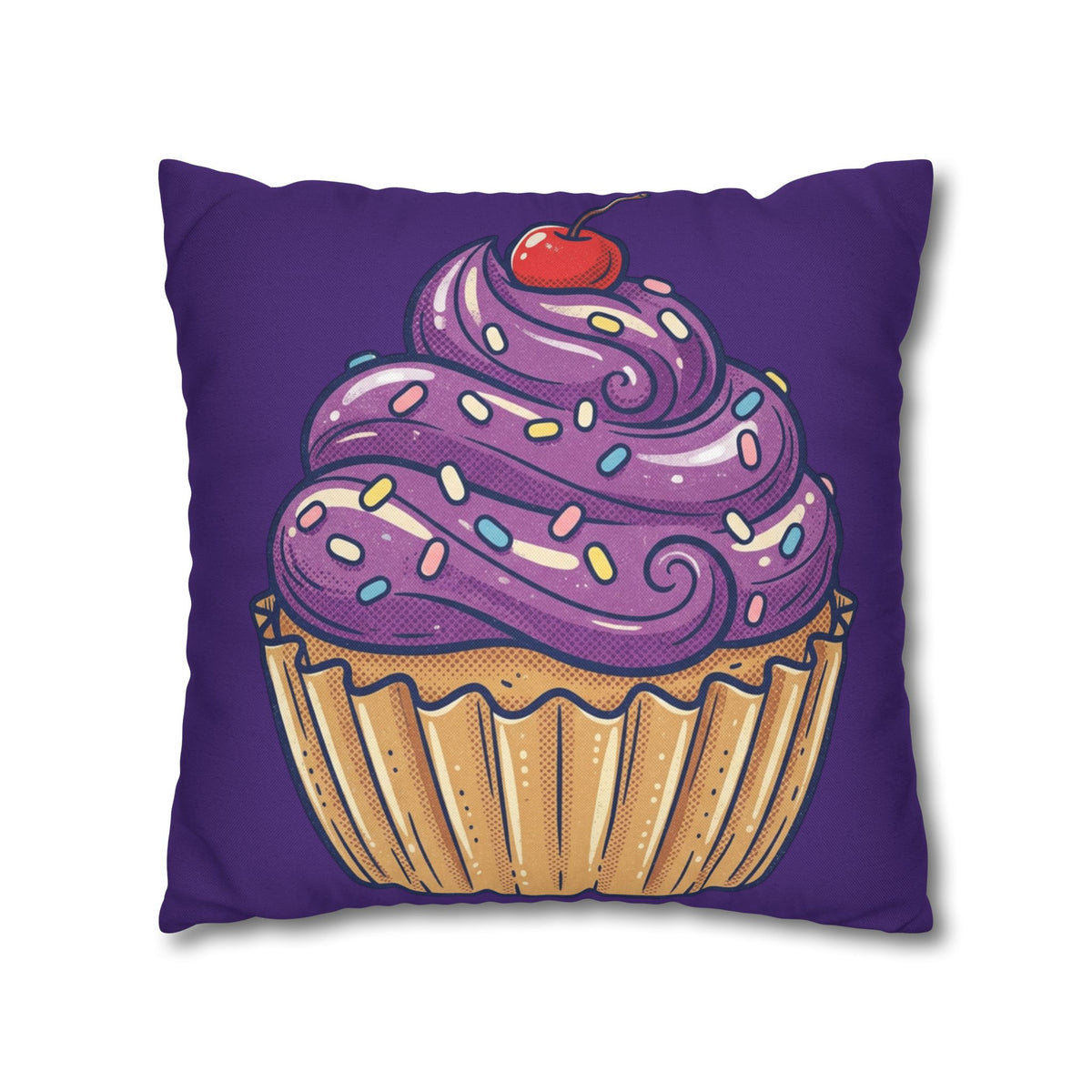 Purple Cupcake Decorative Pillowcase — Cute Dessert Throw Pillow Cover- Dark Purple