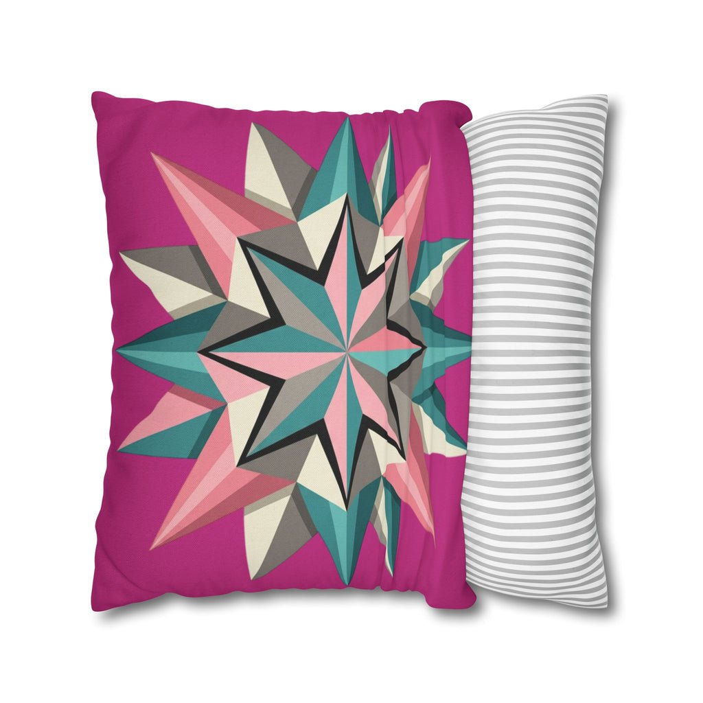 Geometric Starburst Throw Pillowcase — Pink Teal Modern Decorative Cushion Cover