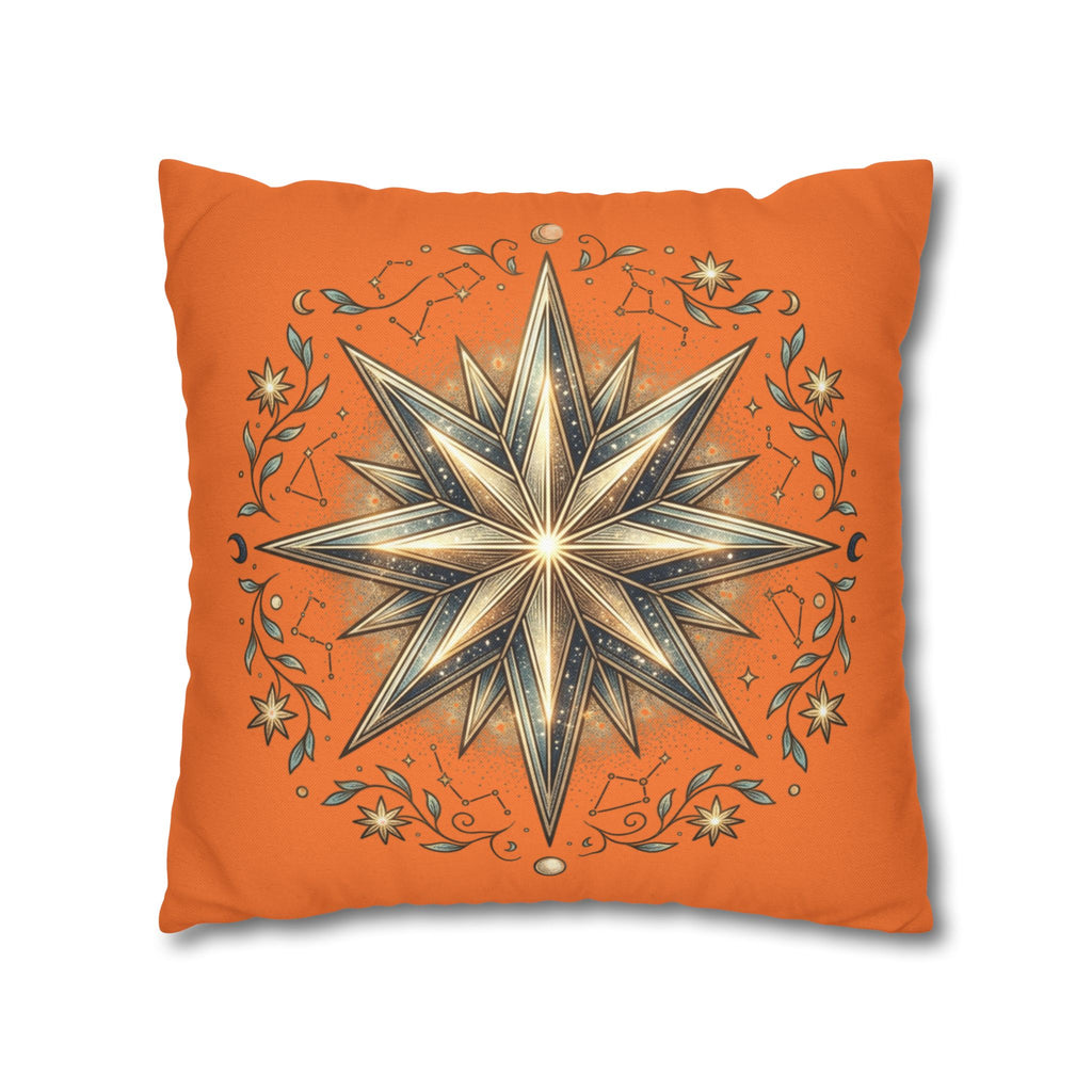 Star Print Orange Spun Polyester Square Pillowcase