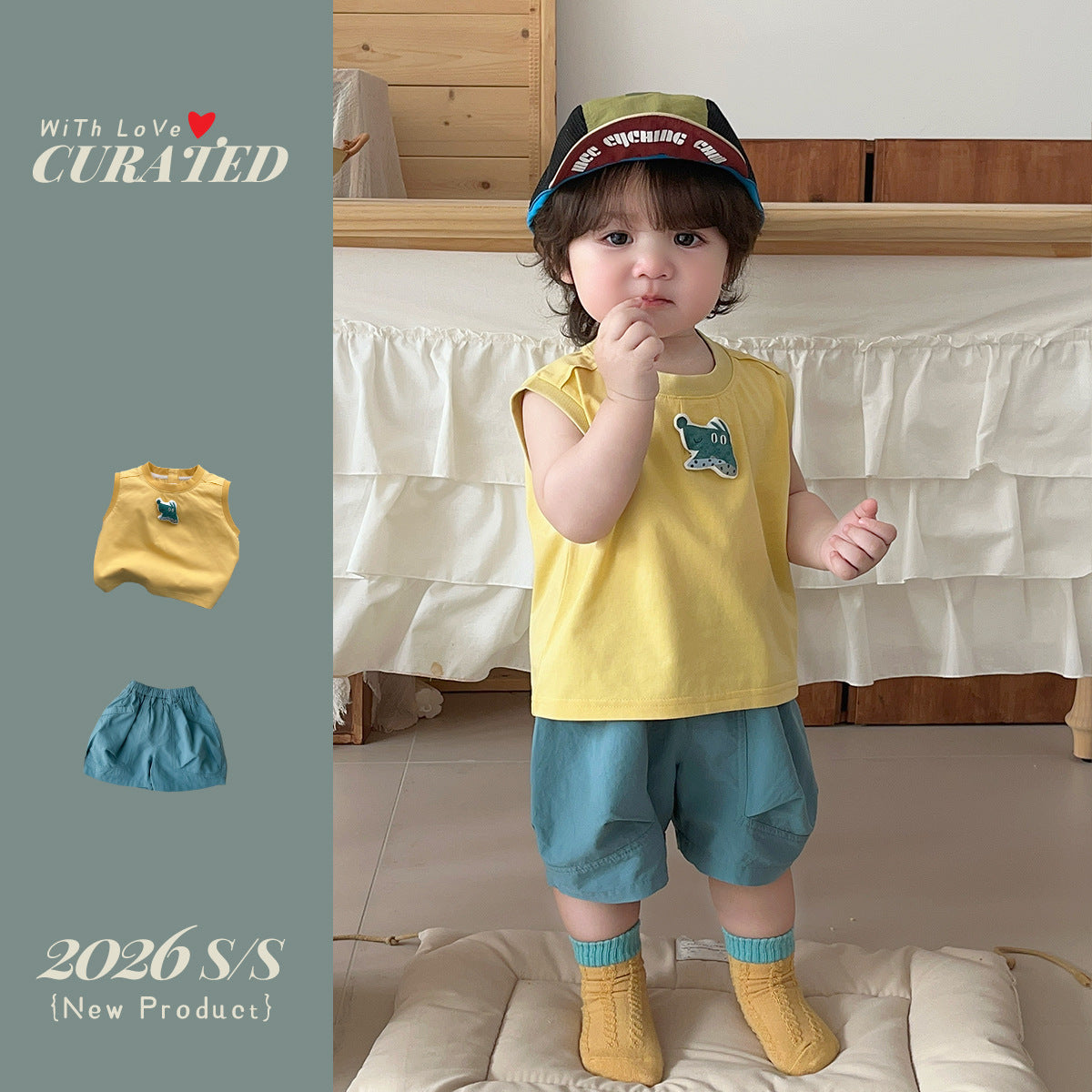 Boy's Summer Outfit Set Quick-Dry Shorts Two-Piece Set, Stylish Color-Blocked Summer Clothes for Toddlers