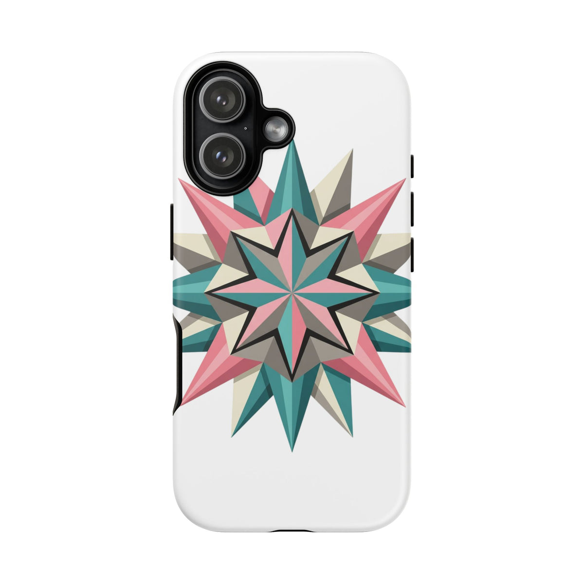 Geometric Star Tough Phone Case – Pink Teal Compass Design