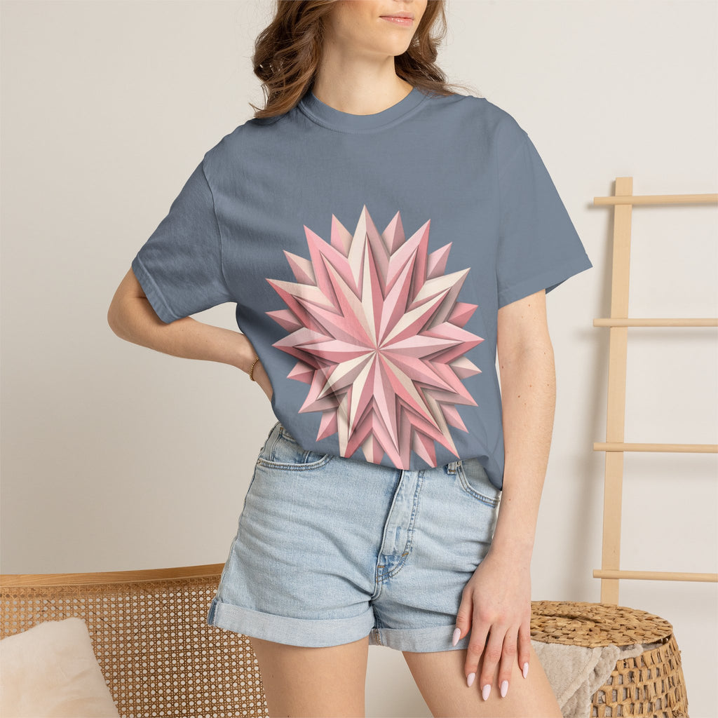 Geometric Rose Star T-Shirt — Pink 3D Origami Floral Tee