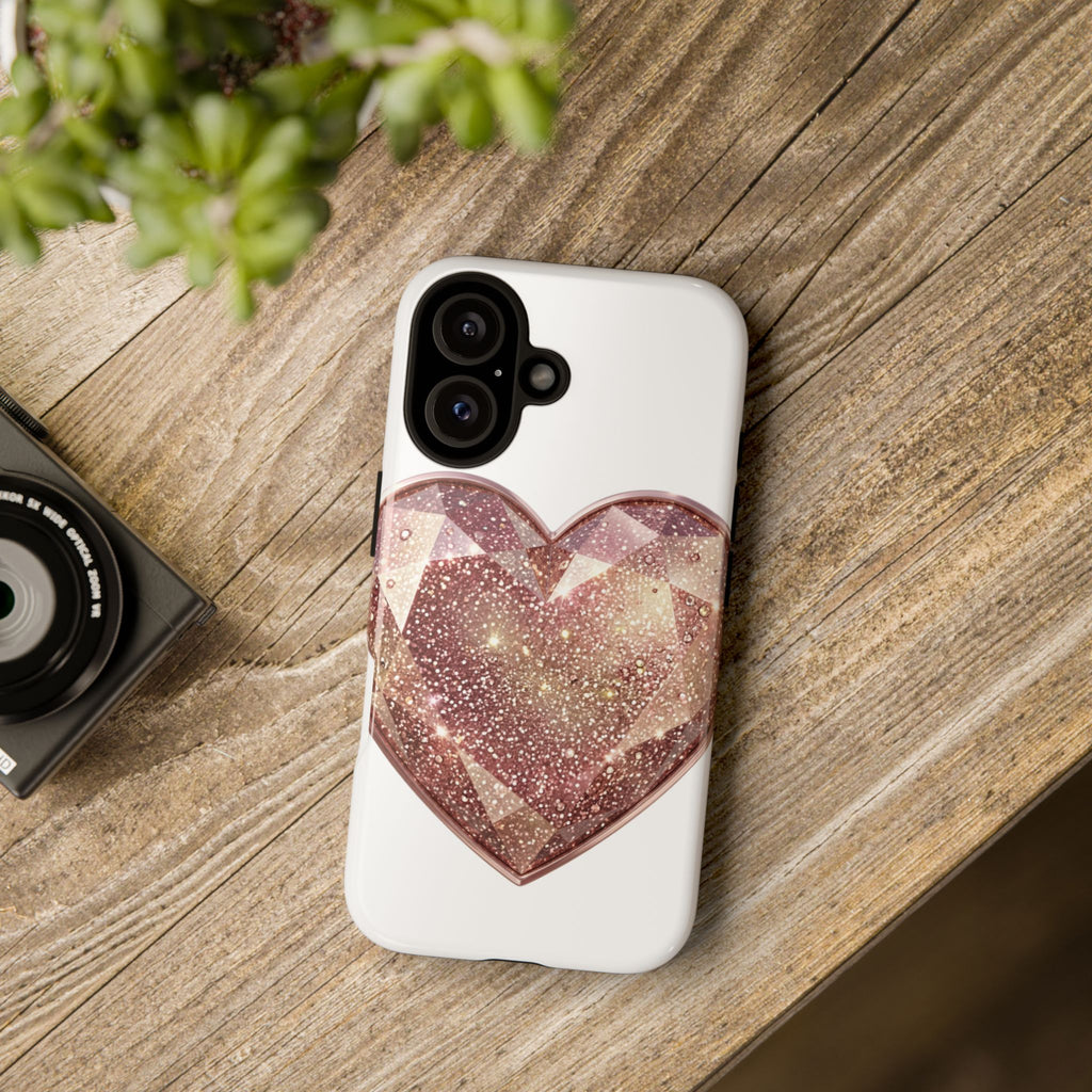 Rose Gold Glitter Crystal Heart Phone Case