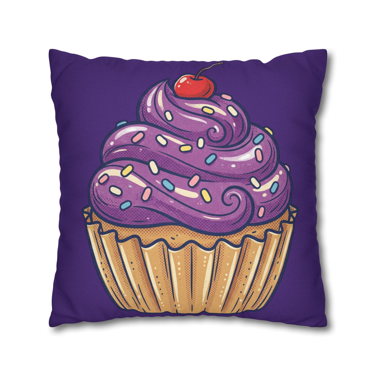Purple Cupcake Decorative Pillowcase — Cute Dessert Throw Pillow Cover- Dark Purple
