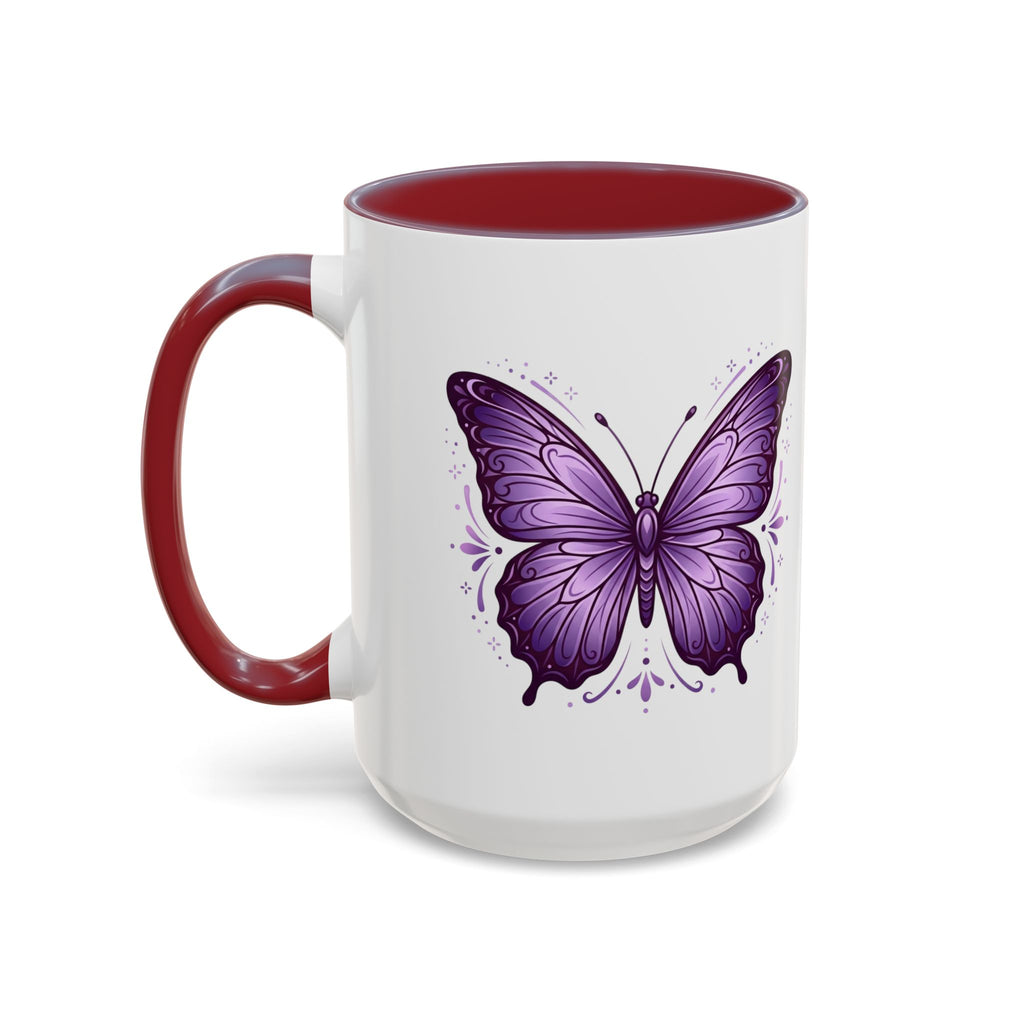 Purple Butterfly Accent Coffee Mug — 11oz & 15oz Decorative Tea Cup