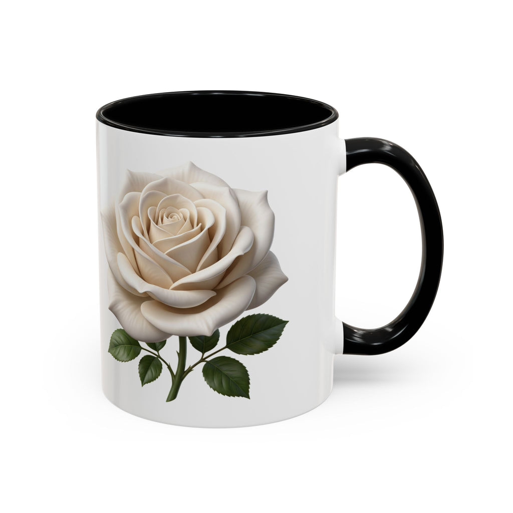 White Rose Accent Coffee Mug — Elegant Floral 11/15oz Ceramic