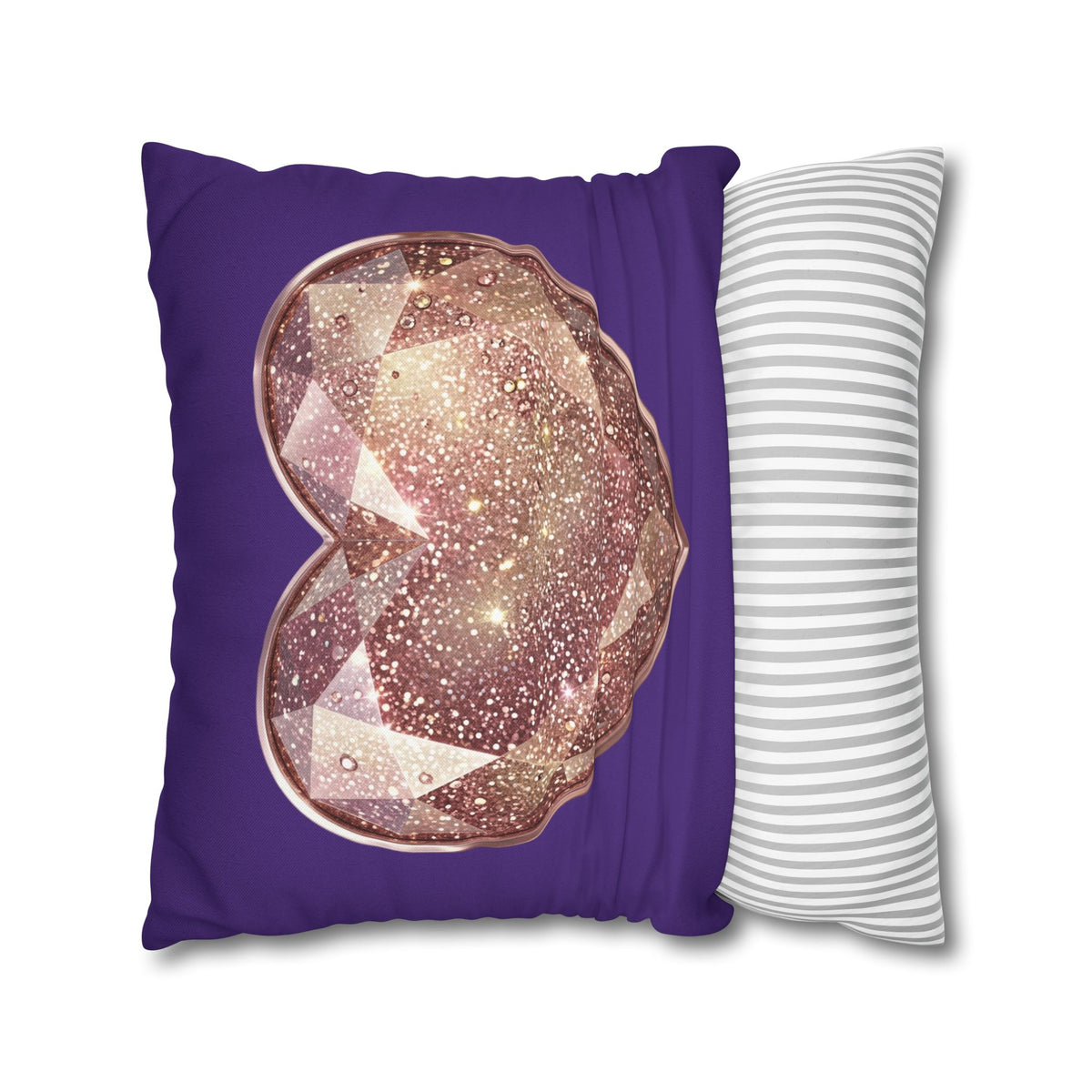 Sparkling Rose Gold Heart Pillowcase — Decorative Square Throw Pillow Cover- Dark Purple