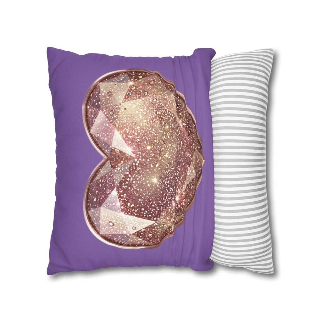 Glitter Gem Heart Pillowcase — Purple Decorative Throw Pillow Cover- Light Purple