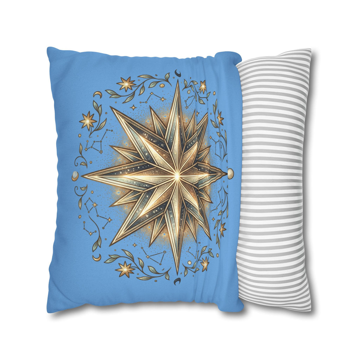Star Print Light Blue Spun Polyester Square Pillowcase