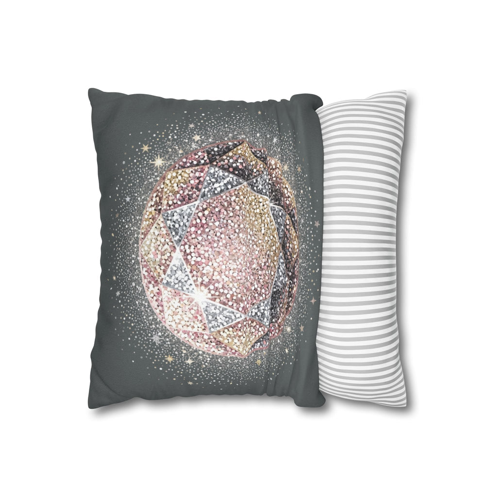 Glittery Dark Grey Spun Polyester Square Pillowcase