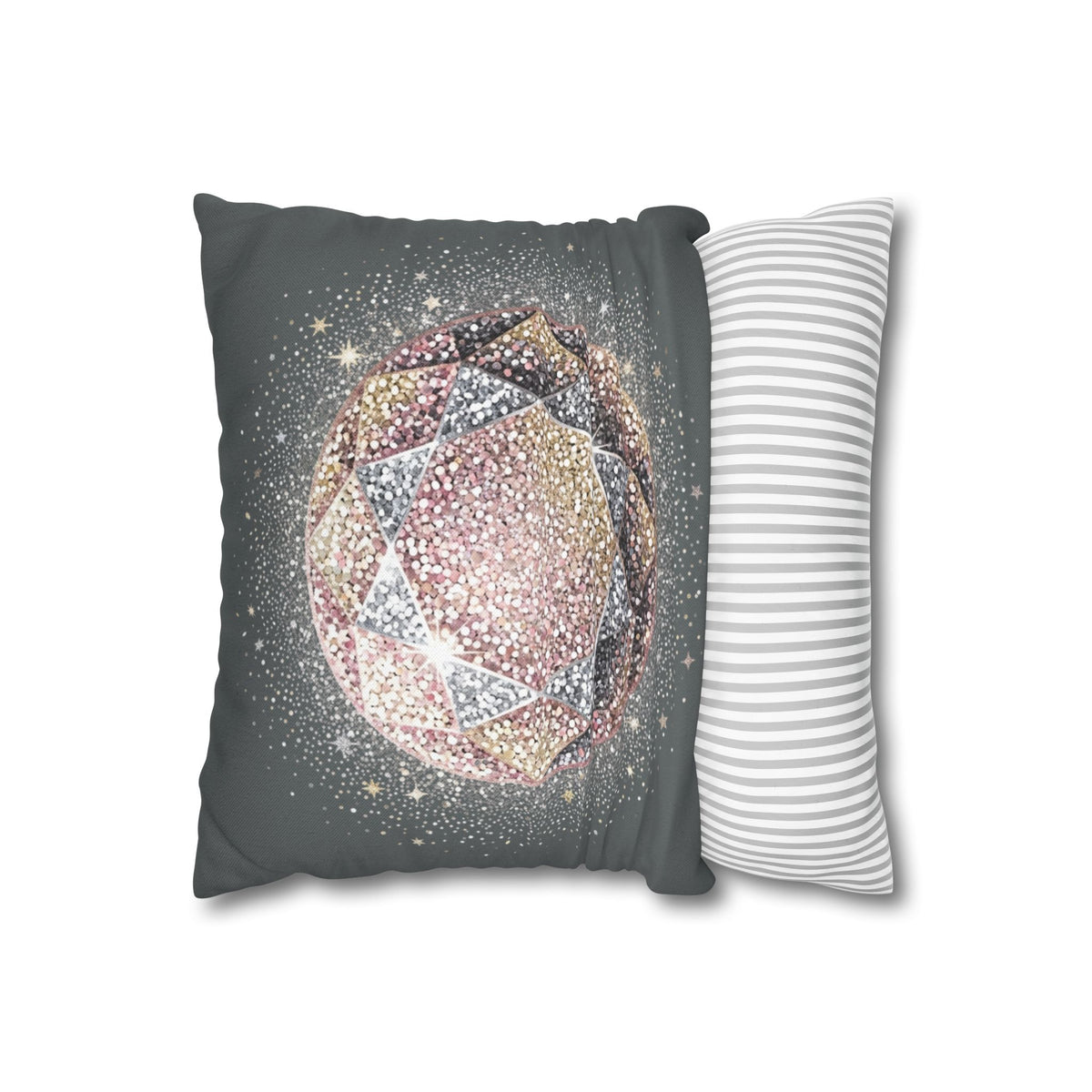 Glittery Dark Grey Spun Polyester Square Pillowcase